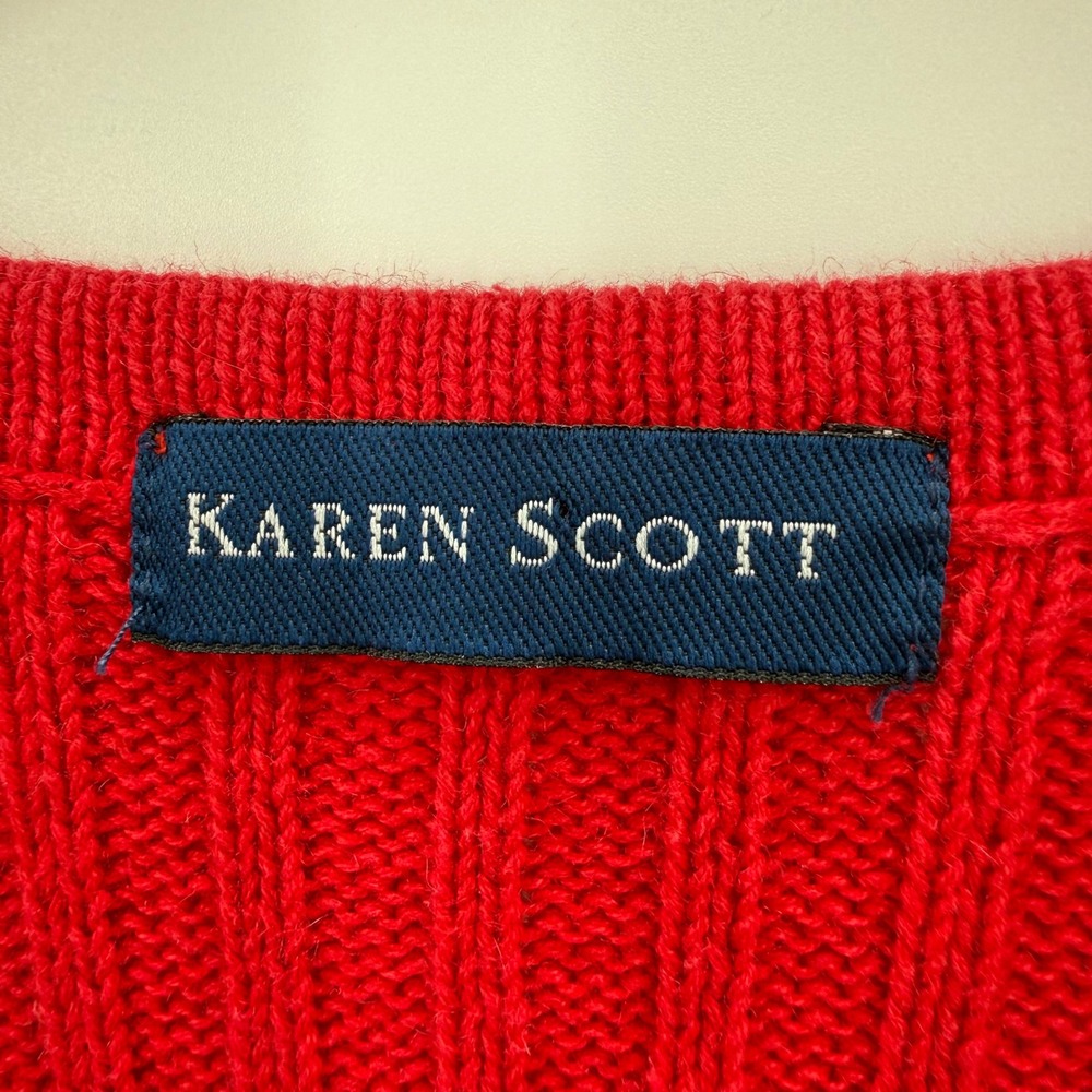 Karen Scott Patriotic Heart Star Knit Vest Women L Red White Blue USA Flag - Picture 4 of 7